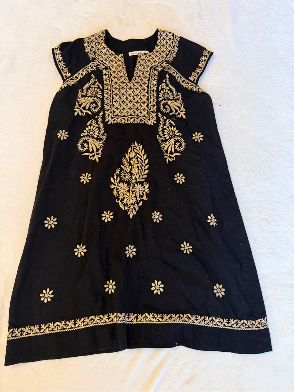 Roller Rabbit Black Midi Dress with Gold Embroidery